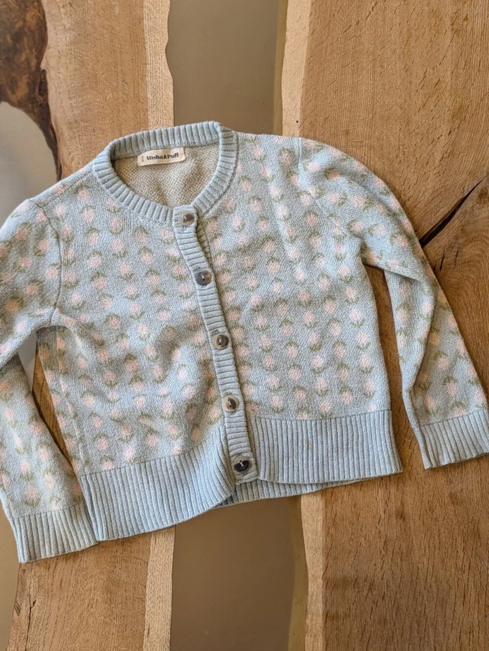 Misha And Puff 2-3Y Kids Light Blue Dot Cardigan Floral